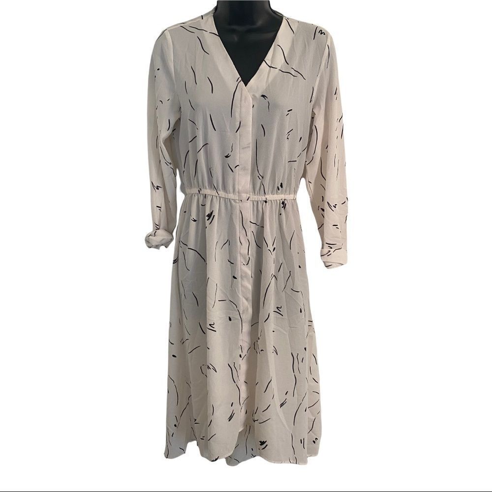 Aware white black long sleeve button down dress size small